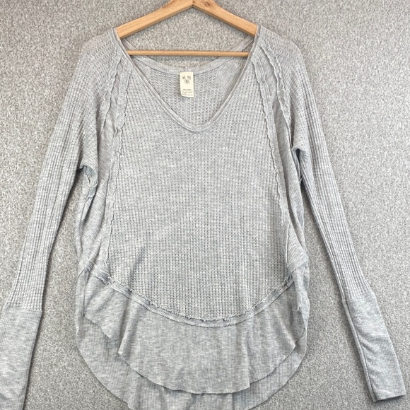 Free People thermal long sleeve tee XS oversized raw edge grunge boho waffle - Picture 1 of 8